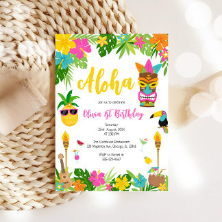 Invitation Fille Ananas Anniversaire Aloha Hawaï Été