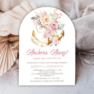 Invitation Fille Ancrage Floral Bohème Nautique Baby Shower A
