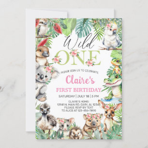 Invitation Fille animaux australiens Wild Un anniversaire.