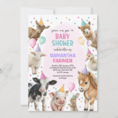 Invitation Fille Animaux de ferme Ballons Baby shower Barnyar (Devant)