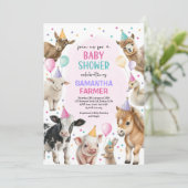 Invitation Fille Animaux de ferme Ballons Baby shower Barnyar (Debout devant)