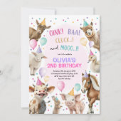 Invitation Fille Animaux de ferme Barnyard Balloon fête d'ann (Devant)