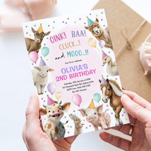 Invitation Fille Animaux de ferme Barnyard Balloon fête d'ann