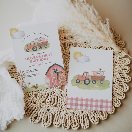 Invitation Fille Animaux de ferme Barnyard fête d'anniversair