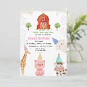 Invitation Fille Animaux de Ferme Gingham Fête d'Anniversaire (Debout devant)