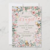 Invitation Fille animaux de forêt rose Floral Baby shower QRc (Devant)