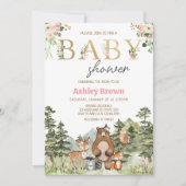 Invitation Fille Animaux de la forêt florale Bébé  (Devant)