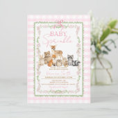 Invitation Fille Animaux de la Forêt Sprinkle | Gingham Rose (Debout devant)