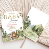 Invitation Fille Animaux Floraux de la Forêt Bébé