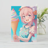 Invitation Fille Anime avec Cupcake fête d'anniversaire (Debout devant)