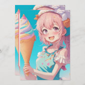 Invitation Fille Anime avec Cupcake fête d'anniversaire (Devant / Derrière)