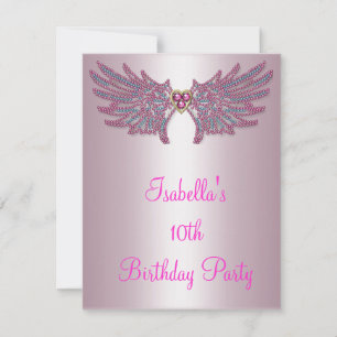 Invitation Fille anniversaire ailes d'ange en bijou rose et b