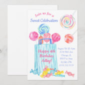 Invitation Fille Anniversaire Aquarelle Candy Sweet Anniversa (Devant / Derrière)