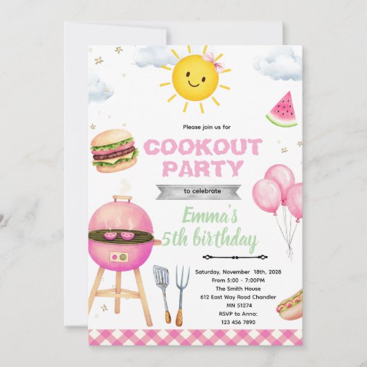 Invitation fille anniversaire barbecue (Devant)