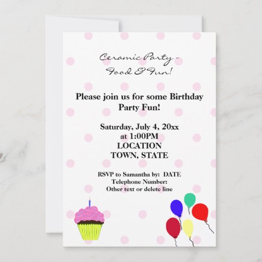 Invitation Fille Anniversaire Casquette Pink Cupcake (Dos)