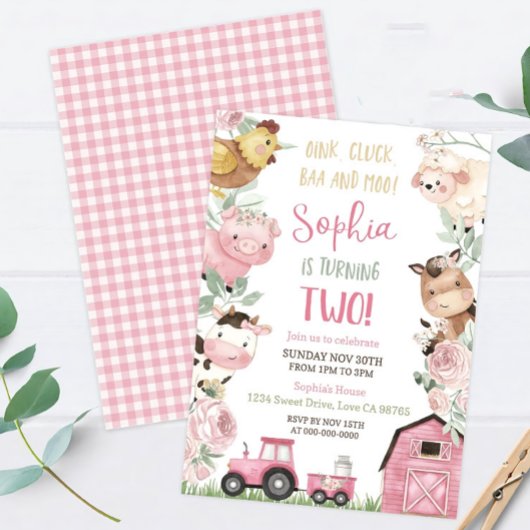 Invitation Fille anniversaire de la ferme Floral Animaux de l