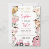 Invitation Fille anniversaire de la ferme Floral Animaux de l (Devant)