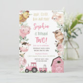 Invitation Fille anniversaire de la ferme Floral Animaux de l (Debout devant)