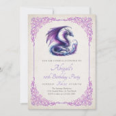 Invitation Fille anniversaire fantasy dragon violet rose (Devant)