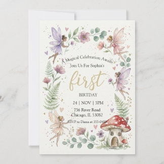 Invitation Fille anniversaire Forêt Fée Pastel Fantaisiste 