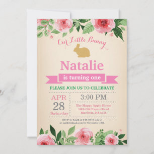 Invitation Fille anniversaire lapin oeuf de Pâques 1er Premie