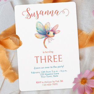 Invitation Fille anniversaire libellule aquarelle fantaisiste