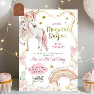 Invitation Fille Anniversaire Licorne Magique Coquette