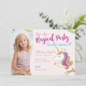 Invitation Fille Anniversaire Parties scintillant Unicorn Inv (Debout devant)
