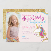 Invitation Fille Anniversaire Parties scintillant Unicorn Inv (Devant / Derrière)