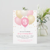 Invitation Fille Anniversaire Pink, Gold & White Balloons (Debout devant)