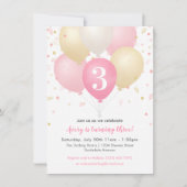 Invitation Fille Anniversaire Pink, Gold & White Balloons (Devant)