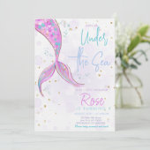 Invitation Fille Anniversaire Queue de Sirène Rose (Debout devant)