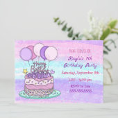 Invitation Fille anniversaire rose et violet  (Debout devant)