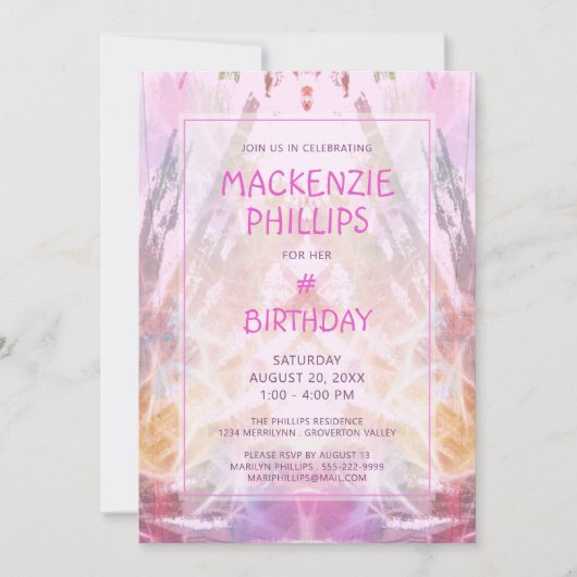 Invitation Fille Anniversaire rose violet amusant (Devant)