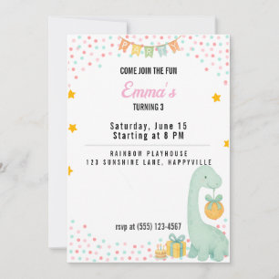 Invitation Fille Anniversaire Tournez 3 Dino