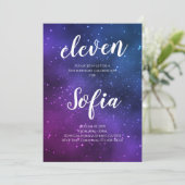 Invitation Fille Anniversaire Violet Étoiles Galaxy Universe (Debout devant)