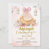 Invitation Fille Aqeeqah Florale à Ruban Rose (Devant)