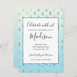 Invitation Fille Aqua Glam Ombre ananas tropiques