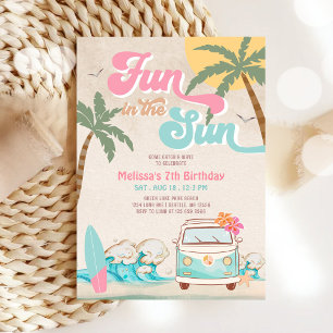 Invitation Fille Aqua Menthe Rose Amusement Au Soleil Anniver