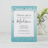 Invitation Fille Aqua Parties scintillant Argent Étincelle Si (Debout devant)