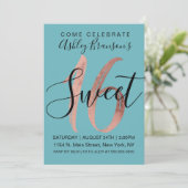 Invitation Fille Aquamarine Rose Gold Foil Sweet 16 (Debout devant)