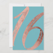 Invitation Fille Aquamarine Rose Gold Foil Sweet 16 (Dos)