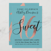 Invitation Fille Aquamarine Rose Gold Foil Sweet 16 (Devant / Derrière)