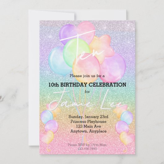 Invitation Fille Aquarelle Balloon Anniversaire Fête Invitati (Devant)