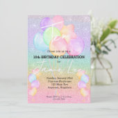 Invitation Fille Aquarelle Balloon Anniversaire Fête Invitati (Debout devant)