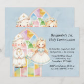 Invitation Fille aquarelle bleue 1ère communion (Devant / Derrière)