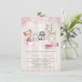 Invitation Fille Aquarelle Bois Animal Baby shower Floral (Debout devant)