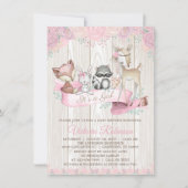 Invitation Fille Aquarelle Bois Animal Baby shower Floral (Devant)