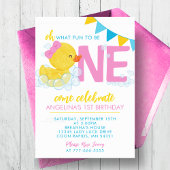 Invitation Fille Aquarelle Caoutchouc 1er Anniversaire Fête