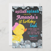 Invitation Fille Aquarelle Caoutchouc Canard Chalkboard Anniv (Devant)